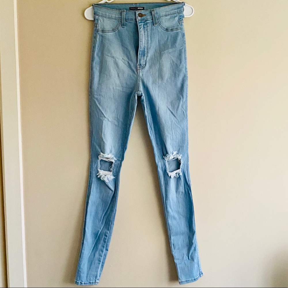 Fashion Nova Super Hi-Rise Ripped Skinny Jeans, 9